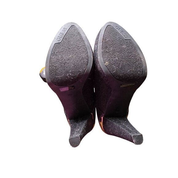 Guess Black Glitter Fabric Platform Heels With Back Zipper & Ankle Strap 8.5M - Picture 13 of 16